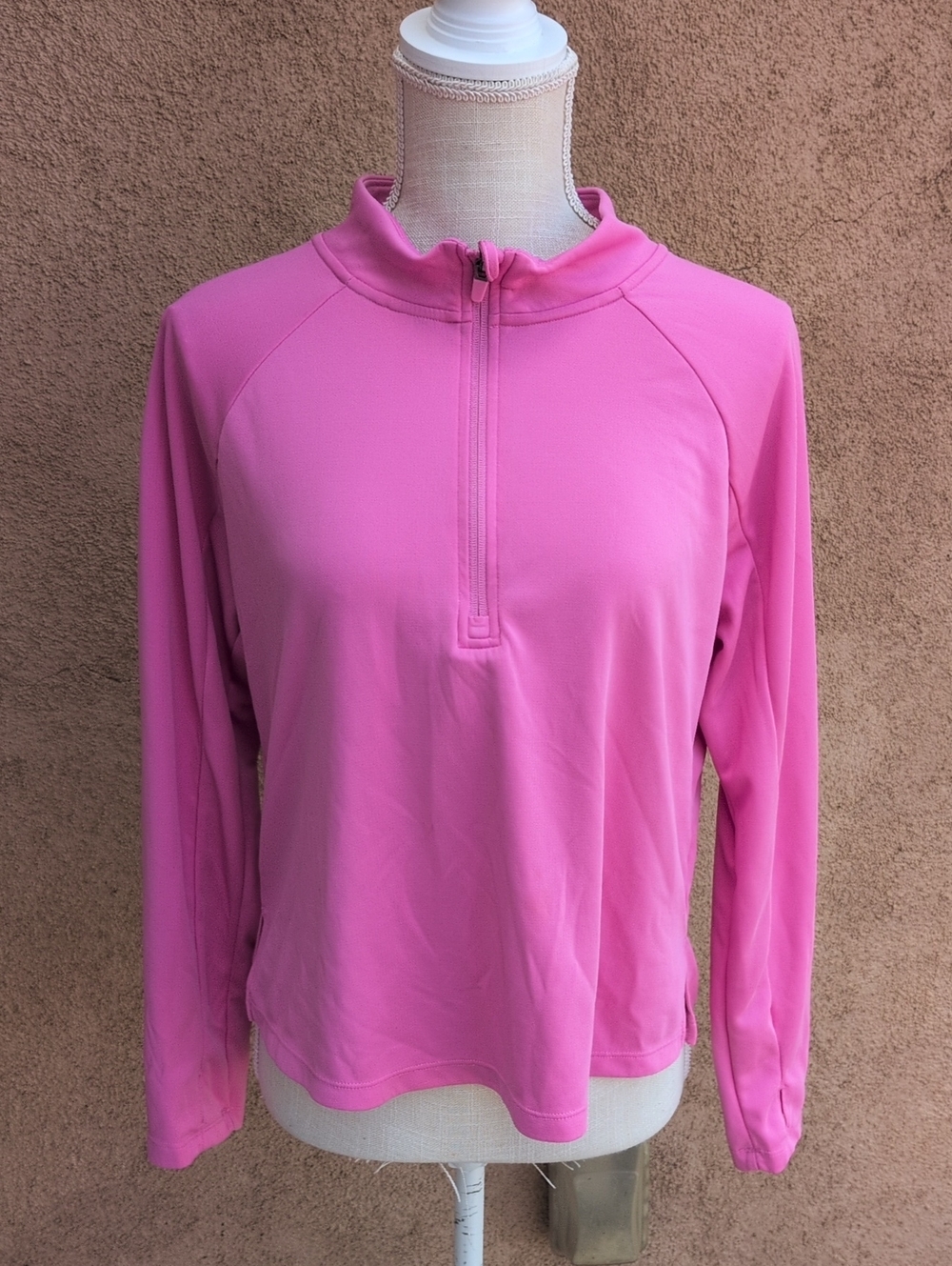 Athletic Works Bubble Gum Pink Quarter Zip Pull Over Activewear Long Sleeve Top